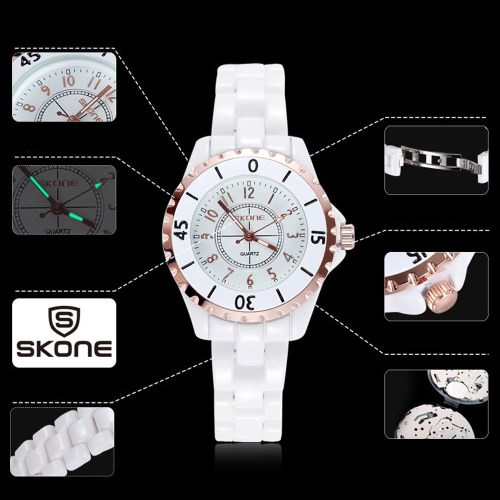 SKONE Gorgeous Elegant Analog Quartz Watch Water Resistant Ceramic Watchband Precise Wristwatch for Women
SKONE Gorgeous Elegant Analog Quartz Watch Water Resistant Ceramic Watchband Precise Wristwatch for Women