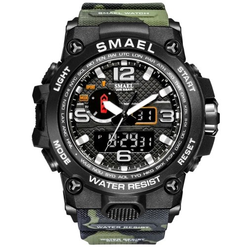 

SMAEL 1545D Multifunctional Sport Men Wrist Watch Fashionable Quartz+Digital Electronic Dual-display Watch with 50M Waterproof/Luminous/Alarm/Stopwatch/Hourly Chime/Week/Date