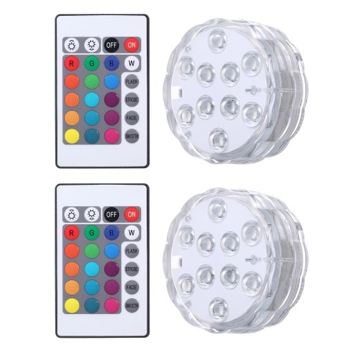 

Submersible Pool Light with IR Remote Control Dimmable 10pcs RGBW LEDs Pond Fountain Lamp 16 Colors & 4 Lighting Modes IP68 Waterproof Underwater Light 3 * AAA Battery(not included) Powered