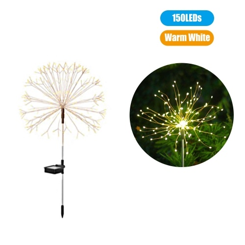 

LEDs Solar Powered Energy Firework Design Fairy String Light Lawn Lamp with 8 Different Lighting Modes Effects Memory Function Built-in 600mAh High Capacity Rechargeable Cell Flexible Twistable Bendable IP65 Water Resistance