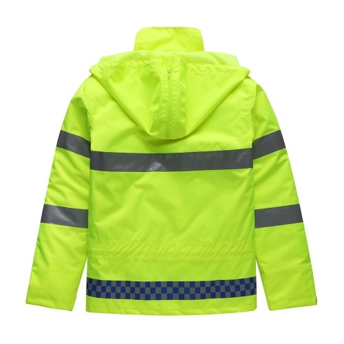 

Safety Rain Jacket with Down Jacket Waterproof Reflective High Visibility with Detachable Hood Safety Raincoat Traffic Jacket for Adult Yellow Size L