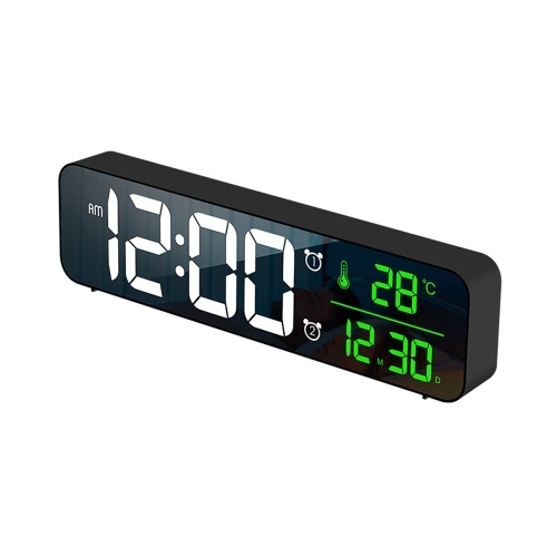 

LED Digital Alarm Clock for Bedroom Electronic Clock with Thermometer 2 Alarms Snooze Function 5 Level Brightness Wall Mount Mirror Clocks USB for Bedside Desk Office