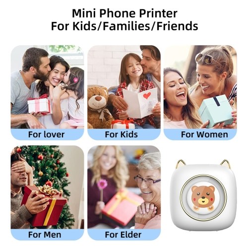 

Mini Pocket Printer Portable Thermal Printer with 1 Roll Thermal Paper + 10 Adhesive Paper 57x25mm Gift for Kids Study Work Office Compatible with Android iOS System