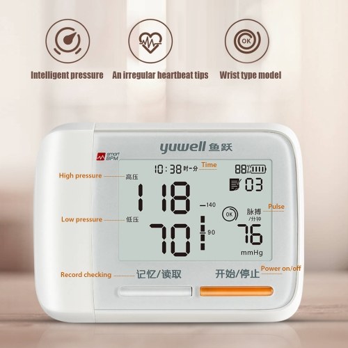 Yuwell Wrist Blood Pressure Monitor 8900A Portable Sphygmomanometer Heart Beat Rate Pulse Meter Measure Tonometer with Automatic Digital LCD Display
Yuwell Wrist Blood Pressure Monitor 8900A Portable Sphygmomanometer Heart Beat Rate Pulse Meter Measure Tonometer with Automatic Digital LCD Display