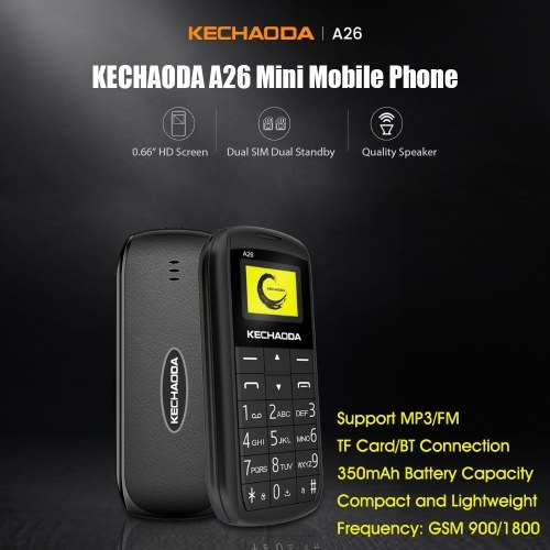 

KECHAODA A26 2G GSM Feature Phone Dual SIM 0.66” 32MB BT Dialer MP3/FM Mini Mobile Phones for Child Seniors