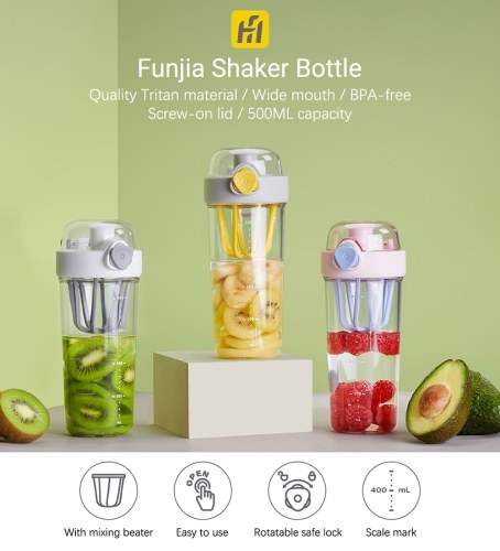 

Funjia Shaker Bottle with Handle 500ml Leak Proof Mixer Cup with Beater Mixing Bottle Perfect for Protein Shakes and Pre Workout