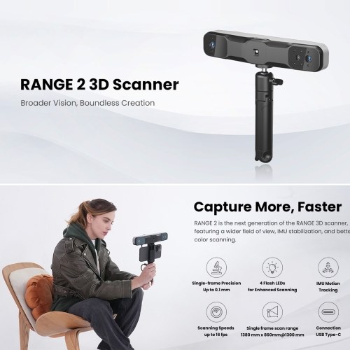 Revopoint RANGE 2 3D Scanner Handheld 3D Models Scanning for 3D Printing 0.1 mm Precision Built-in RGB Color Camera Supports Body Face Large Objects Scan
Revopoint RANGE 2 3D Scanner Handheld 3D Models Scanning for 3D Printing 0.1 mm Precision Built-in RGB Color Camera Supports Body Face Large Objects Scan