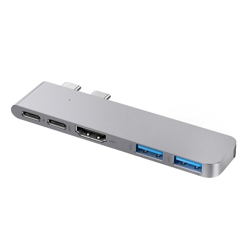 

5-in-2 USB-C Hub Type-C Docking Station Multiport Adapter with 4K HD USB C Data Charging Port Compatible with MacBook Air MacBook Pro