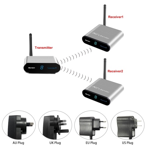 Measy AV530-2 AV100-240V 5.8Ghz Wireless AV Transmitter Receiver Set Stereo Audio Video TV AV Signal Sender Emitter Receiver Through Wall 300M / 984FT for DVD/ IPTV/ DVR/ CCTV
Measy AV530-2 AV100-240V 5.8Ghz Wireless AV Transmitter Receiver Set Stereo Audio Video TV AV Signal Sender Emitter Receiver Through Wall 300M / 984FT for DVD/ IPTV/ DVR/ CCTV