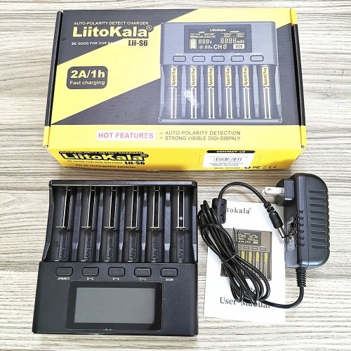 

LiitoKala Lii-S6 Battery Charger 6 Slots 4 Currents Auto-Polarity Detect for 18650 26650 21700 32650 AA AAA Batteries