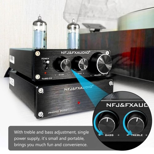 

FX-AUDIO TUBE-03 Mini HiFi Audio Preamplifier 6K4 Vacuum Tube Amplifier Buffer Treble Bass Adjustment RCA Preamp BOX01 Mini MM PHONOGRAPHIC Cartridge Preamp HIFI AMP Music Amplifier for Vinyl Record Player