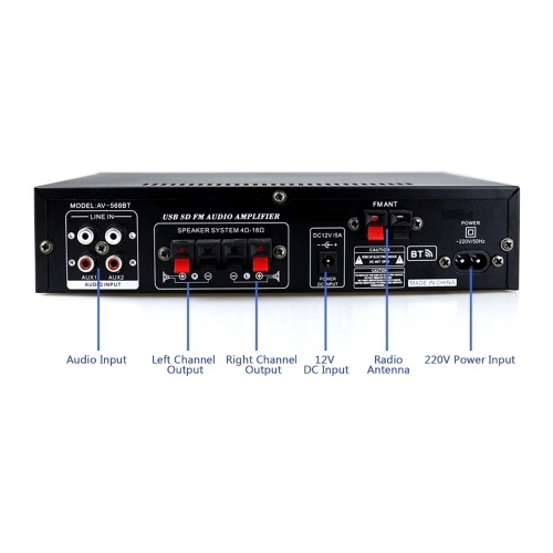 12V / 220V Mini Audio Power Amplifier BT Digital Audio Receiver AMP USB Memory Card Slot MP3 Player LCD Display Dual Mic Input with Remote Control 2CH 500W+500W for Car Home Use
12V / 220V Mini Audio Power Amplifier BT Digital Audio Receiver AMP USB Memory Card Slot MP3 Player LCD Display Dual Mic Input with Remote Control 2CH 500W+500W for Car Home Use