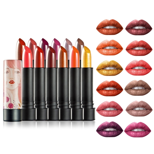 HUAMIANLI 12pcs Lipsticks Set Metallic Metal Glitter Shimmer Cream Waterproof Matte Long Lasting