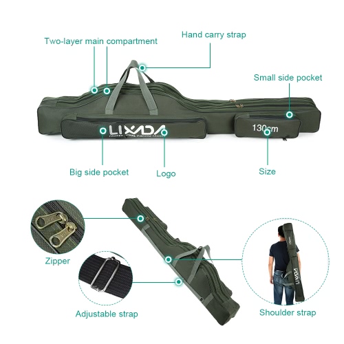 

Lixada 100cm/130cm/150cm Fishing Bag Portable Folding Fishing Rod Reel Bag Fishing Pole Gear Tackle Tool Carry Case Carrier Travel Bag Storage Bag Organizer