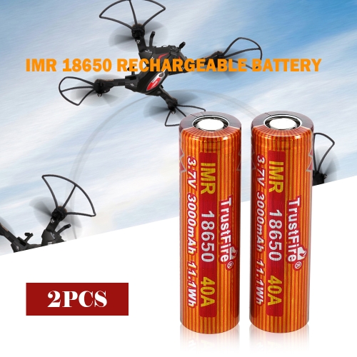 TrustFire 2PCS IMR 18650 Battery 3000mAh 3.7V 40A High-Rate Rechargeable Li-ion Battery for E-cigarette LED Flashlight
TrustFire 2PCS IMR 18650 Battery 3000mAh 3.7V 40A High-Rate Rechargeable Li-ion Battery for E-cigarette LED Flashlight