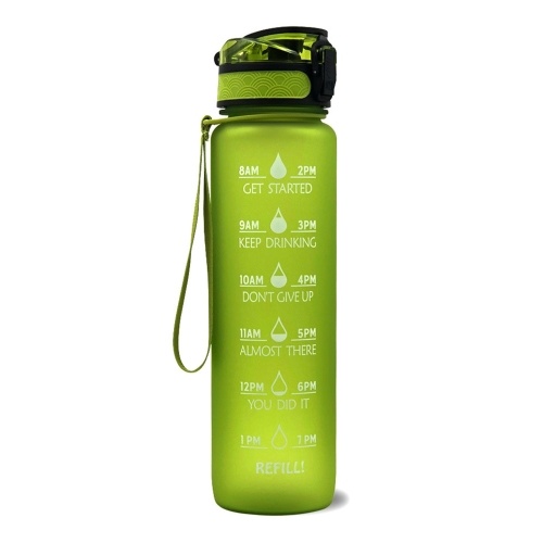 

Sports Water Bottle with Time Marker BPA Free & Leak proof Portable Reusable Drinking Kettle Fitness Sport 1L Water Jug for Men Women Kids Student to Camping Office School Gym Workout