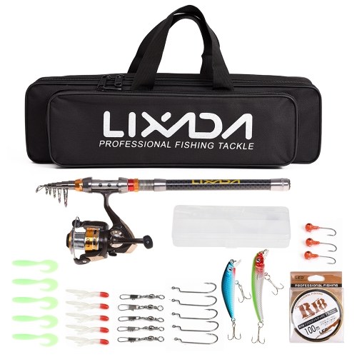 

Lixada Fishing Rod Reel Combo Telescopic Fishing Rod Spinning Reel Fishing Line Lures Hooks Swivels Saltwater Freshwater Travel Fishing Accessories Kit