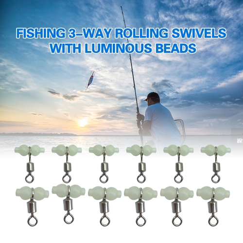 12Pcs Fishing 3 Way Rolling Swivel T-shape Cross-line Connector with Luminous Beads Sea Fishing Accessories Tackle
12Pcs Fishing 3 Way Rolling Swivel T-shape Cross-line Connector with Luminous Beads Sea Fishing Accessories Tackle