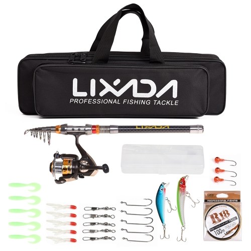 

Lixada Fishing Rod Reel Combo Telescopic Fishing Rod Spinning Reel Fishing Line Lures Hooks Swivels Saltwater Freshwater Travel Fishing Accessories Kit