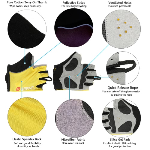 QEPAE Biking Gloves Gel Pad Fingerless Half Finger Gloves for Safe Night Riding Cycling Hiking QEPAE Biking Gloves Gel Pad Fingerless Half Finger Gloves for Safe Night Riding Cycling Hiking