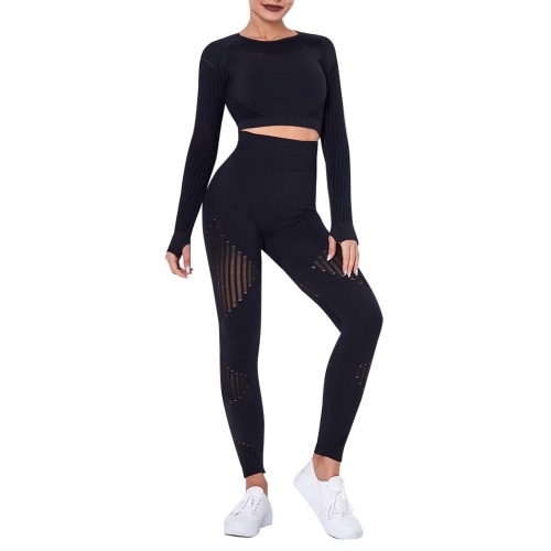 Women Two Piece Yoga Set Crop Long Sleeve High Waist Bodycon Hollow Out Striped Sports Top Leggings Workout Fitness Outfit
Women Two Piece Yoga Set Crop Long Sleeve High Waist Bodycon Hollow Out Striped Sports Top Leggings Workout Fitness Outfit