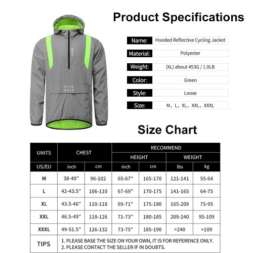 Men Reflective Cycling Jacket Windproof Hooded Bike Jacket Coat for Running Hiking Walking Night Safety Jacket
Men Reflective Cycling Jacket Windproof Hooded Bike Jacket Coat for Running Hiking Walking Night Safety Jacket