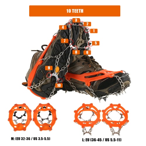 1 Pair of 10 Teeth Crampons Non-slip Shoes Cover Stainless Steel Anti Slip Ice Cleats Shoe Boot Grips Traction Snow Spikes Device Outdoor Ski Ice Snow Hiking
1 Pair of 10 Teeth Crampons Non-slip Shoes Cover Stainless Steel Anti Slip Ice Cleats Shoe Boot Grips Traction Snow Spikes Device Outdoor Ski Ice Snow Hiking