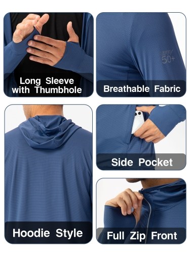 Men Hoodie Jacket Full Zip Sun Protection Long Sleeve with Thumb Hole for Cycling Fishing
Men Hoodie Jacket Full Zip Sun Protection Long Sleeve with Thumb Hole for Cycling Fishing