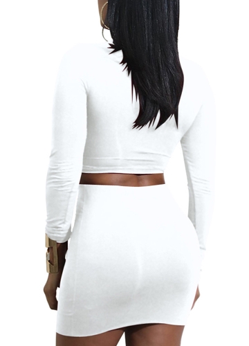 Lace Up 2 Piece Dress O Neck Elastic Waist Club Mini Dress Top + Skirt Set