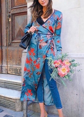 Vintage Women Kimono Floral Bird Print V Шея Связанная этническая восточная верхняя одежда
Vintage Women Kimono Floral Bird Print V Шея Связанная этническая восточная верхняя одежда