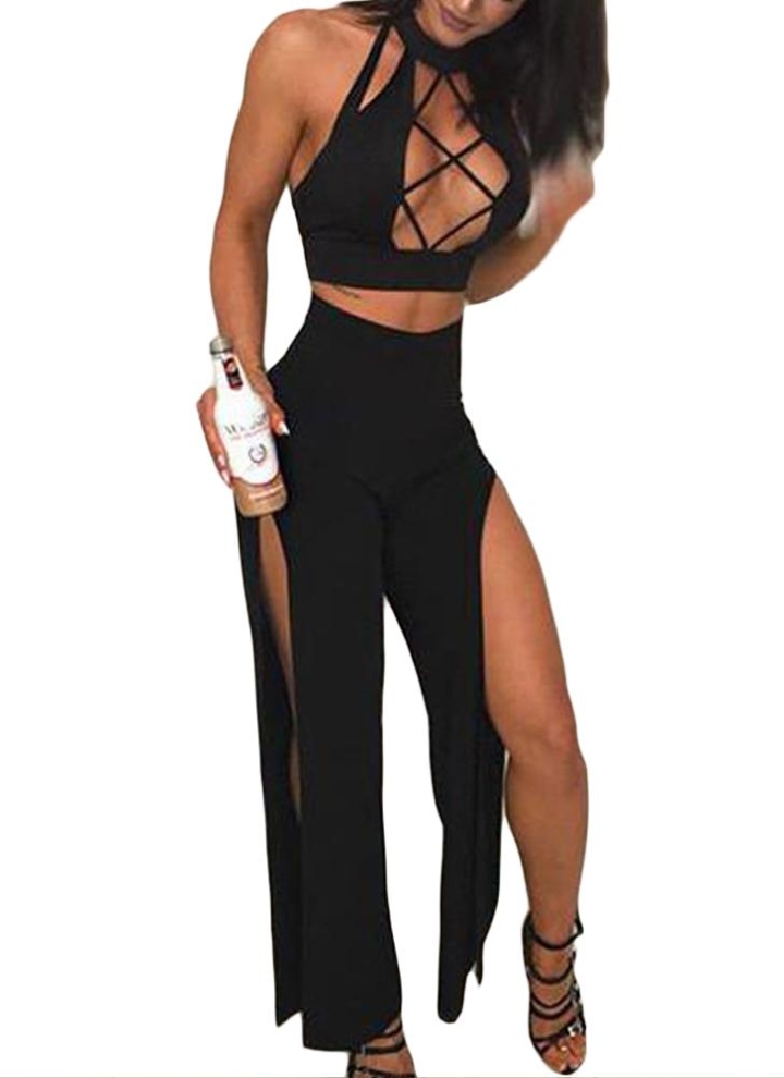 sleeveless turtleneck jumpsuit