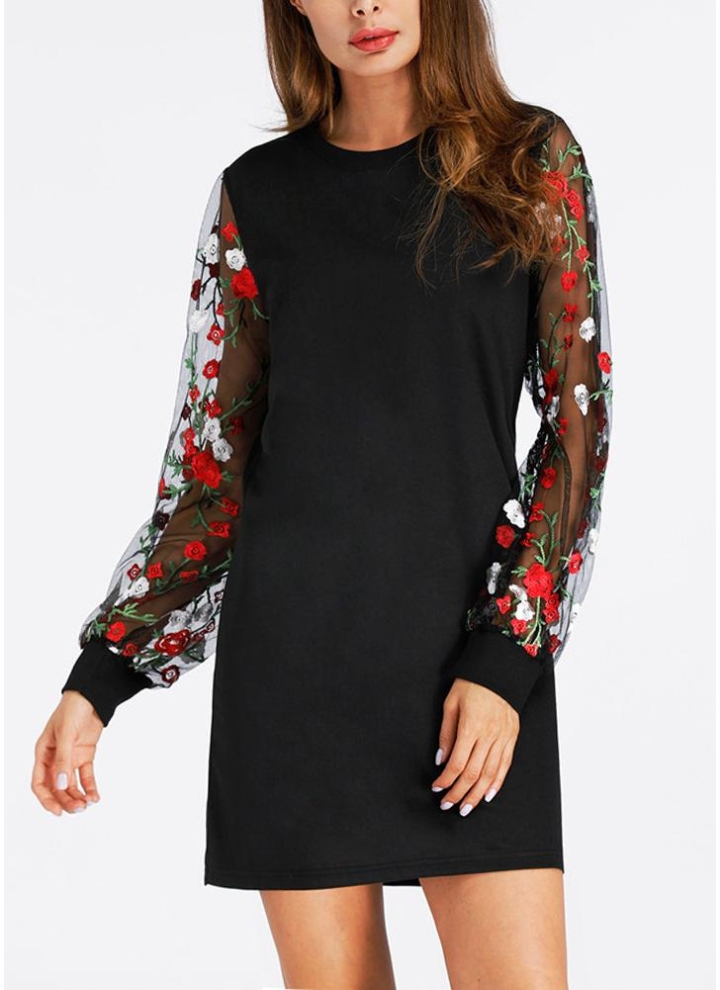 Vintage Elegant Embroidery Mesh Patchwork A-Line Flare Dress