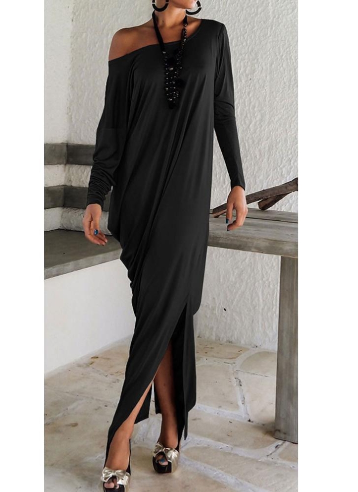 Da Donna Girocollo Collo a V Donna Freddo Tagliato Spalla Manica Lunga Swing Mini Abito