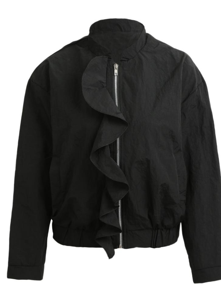 Herbst Rüschen Frauen Jacke Reißverschluss Mantel Taschen Oberbekleidung Top Herbst Rüschen Frauen Jacke Reißverschluss Mantel Taschen Oberbekleidung Top