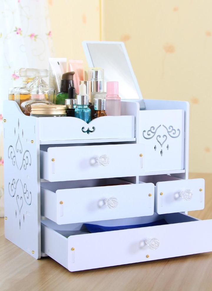 White Diy Desktop Makeup Organizer Jewelry Storage Box Diy White Desktop Makeup Organizer Jewelry Storage Box Cosmetic Holder With Drawers Acrylic Mirror
