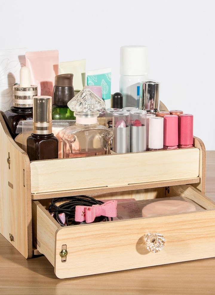 A Diy Wooden Desktop Makeup Storage Box Organizer Mobile Phone Diy Wooden Desktop Makeup Storage Box Organizer Mobile Phone Office Supplies Holder Container With Drawer