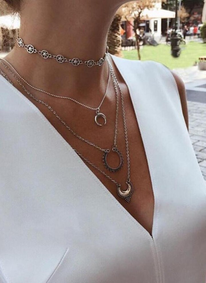Antique Punk Goth Rond Perle Collier Pendentif Mode Bijoux Chaîne Clavicule