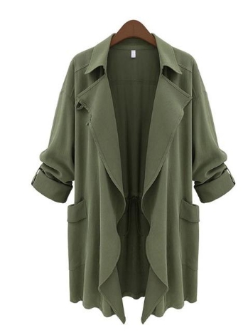 Trendy Long Sleeve Turn Collar Plus Size Trench Jacket with Pockets