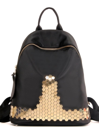Schwarz Frauen Nylon Rucksack Grosse Kapazitat Laptop Tasche Reissverschluss Verstellbarer Gurt Lassig Reise Tasche Schwarz Chicuu