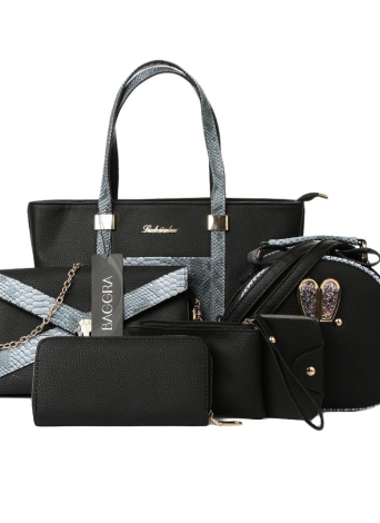 PU Leather Crocodile Texture Zipper Elegant 6 Pieces Tote Bag Set