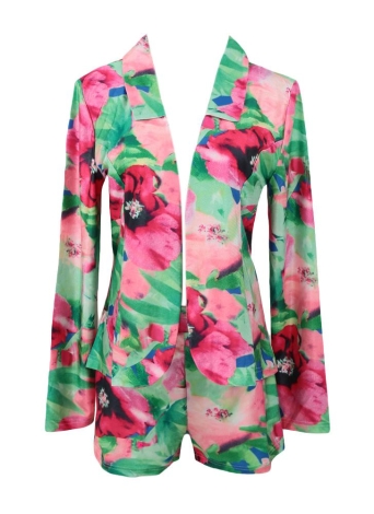 Fashion Colorful Flower Print Slim Blazer Shorts Club Two-piece Set Suit