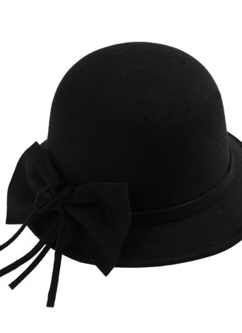 Women Fedora Hat Bowknot Decoration Wool Felt Bowler Derby Hat