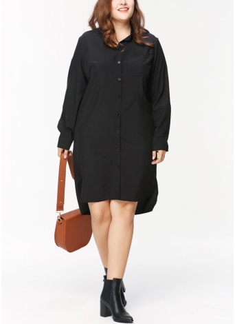 Plus Size Long Sleeves Button Down High-Low Hem Women Shirt Dress