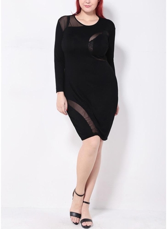 Women Plus Size Dress See-through Mesh Inserts Patchwork   Night Club