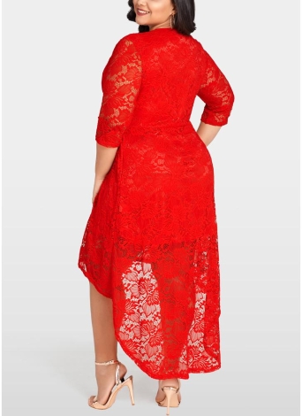 plus size red high low dress