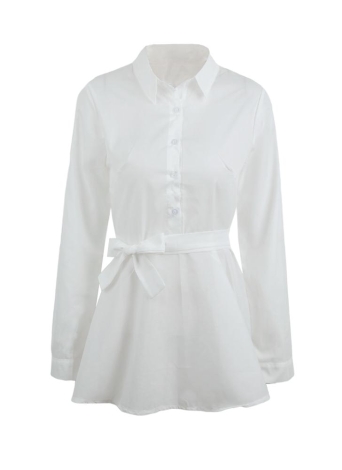 Casual Long Sleeve Strap Slim White Shirt Dress