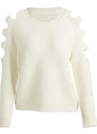 Le donne lavorato a maglia del maglione del ponticello Scontornabile girocollo maniche lunghe Pullover Maglieria Beige