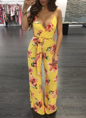 yellow jumpsuit with flowers