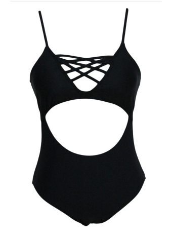 Sexy One-Piece Crisscross Lattice Cutout High Waist Swimwear