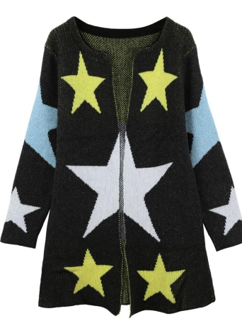 Star Pattern Round Neck Knitted Coat